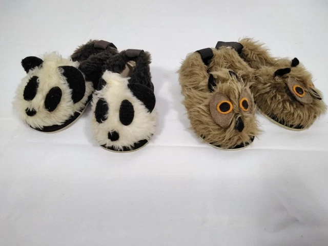Scarpe pantofole vintage anni '60 baby cervo inglese gufo e panda. Taglie 2 e 3