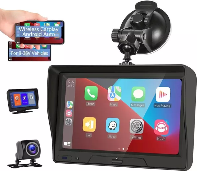 DashCam 7" Portable Car Stereo Radio Wireless Apple CarPlay Android Auto +Camera