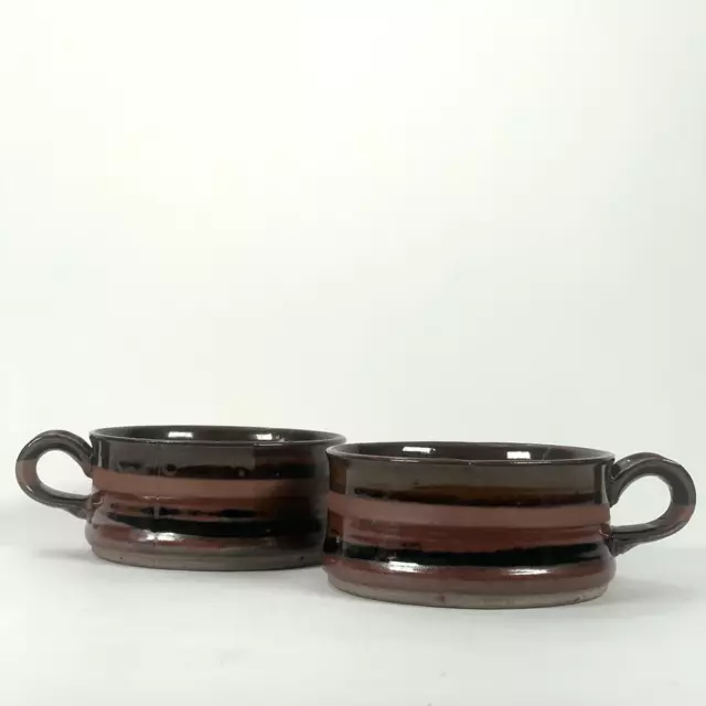 Lot of Two (2x) Handmade Ceramic Stoneware Pottery Soup Bowl Mugs