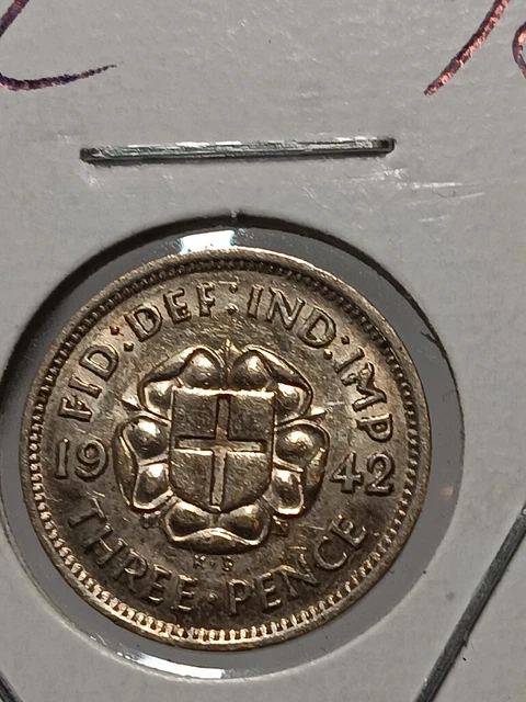 1942 Great Britain / UK 3 Pence - World Silver Coin - Au Toned  Choice N/195