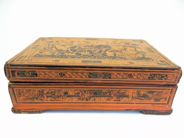 Burmese Lacquer Red Black Elephant Dragon Trinket Jewelry Box Container