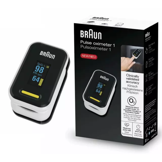 Braun Pulse Oximeter 1 SpO2 Heart Rate Blood Oxygen Saturation Finger PR Monitor