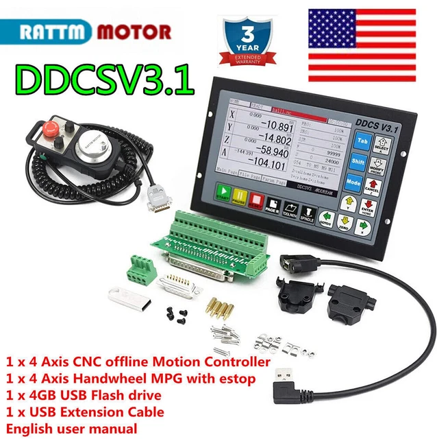 「USA」 4 Axis CNC Controller Motion Offline Stand Alone DDCSV3.1 w/ Handwheel MPG