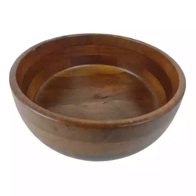 Vintage Teak Wood 10.5" Round Serving Fruit Snack Salad Bowl, 3.75" Tall Wooden