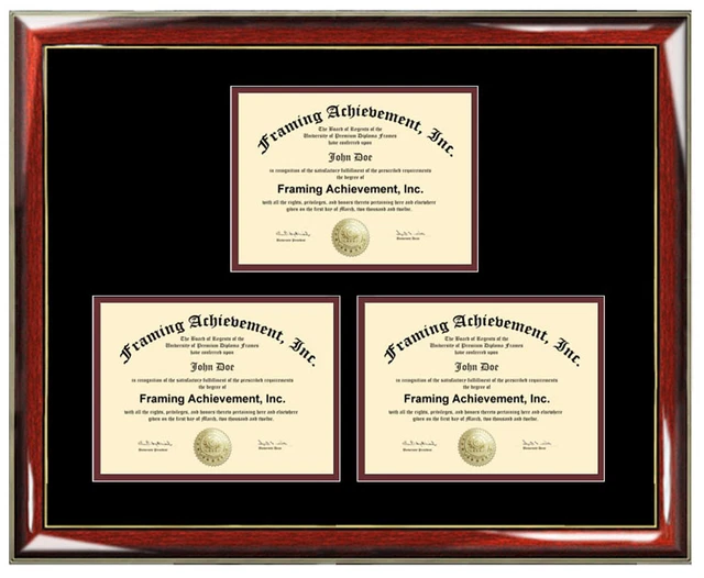 THREE CERTIFICATE FRAME Degree Framing Holds 3 Diploma Documents