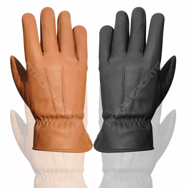 Tout Neuf 100% Véritable Cuir Vache Nappa Homme Mode Robe Gants Noir Fauve 087