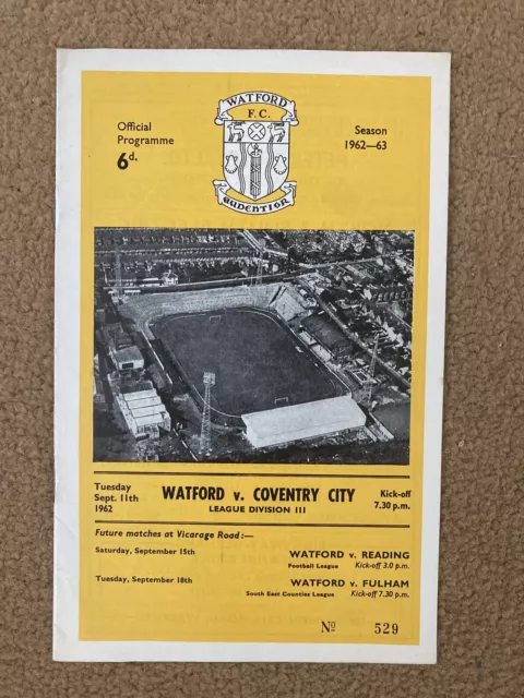 Watford V Coventry City Programme, 11/9/62.