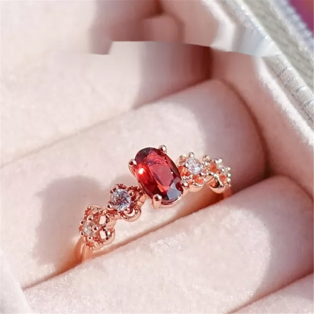 Oval Cut Natural Garnet 14K Rose Gold Plated On Silver Victorian Engagement Ring