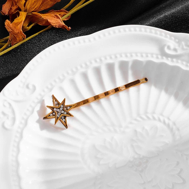 Clips para el cabello estrella de aleación luna estrella diamantes de imitación celebridad