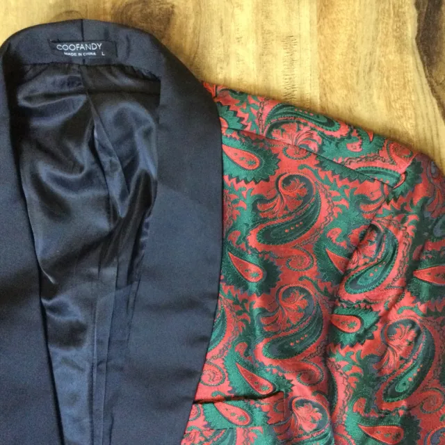COOFANDY Mens Holiday Tuxedo Dinner Jacket LARGE Paisley Red & Green Suit Blazer
