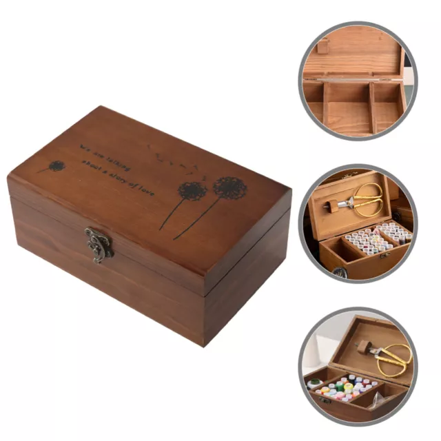 Wooden Sewing Kit Box Needle Storage Case Vintage Pin Organizer Bracket-ET