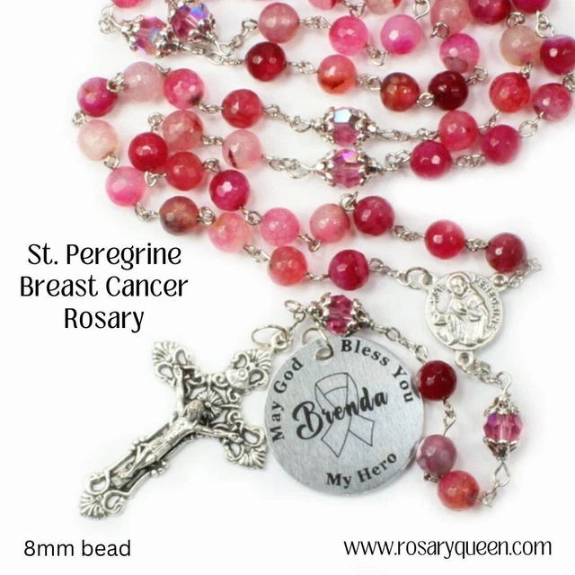 PERSONALIZADO St. Peregine Cáncer de Mama 8 mm GRABADO Personalizado Hecho a Mano Chai