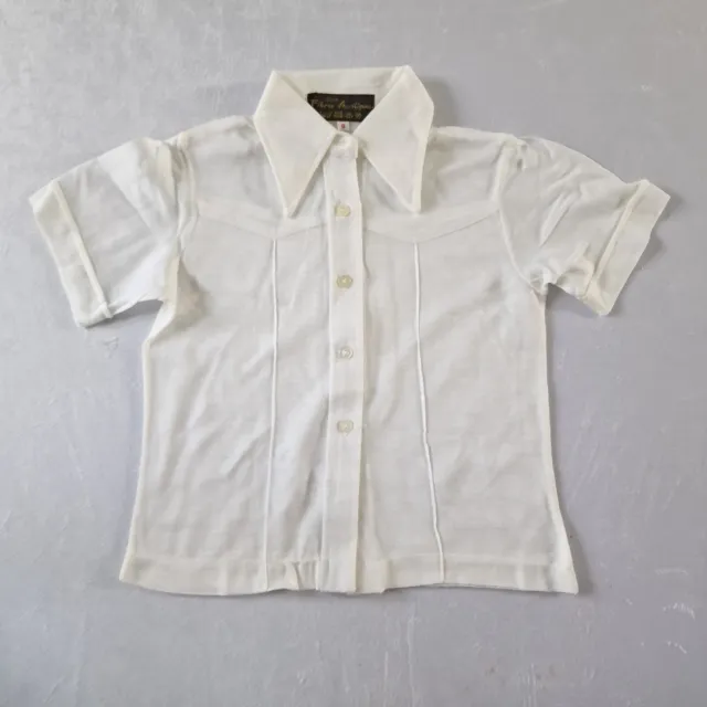 Vintage Girls Dagger Collar Shirt -7-8 Yrs- White Acrylic Deadstock 70s KB07