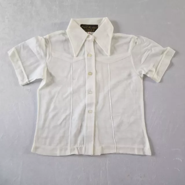 Vintage Girls Dagger Collar Shirt -7-8 Yrs- White Acrylic Deadstock 70s KB07