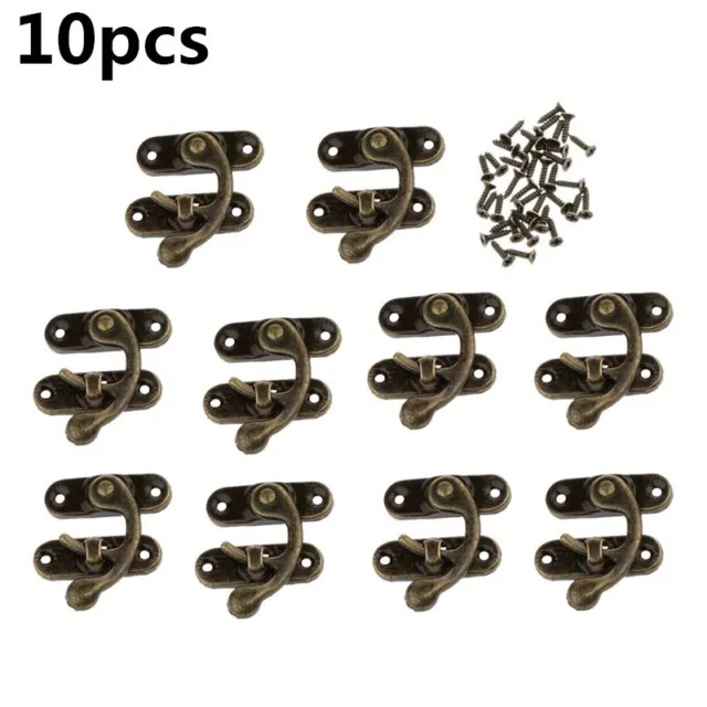 10 Set Antique Bronze Wood Box Latch Clasp Lock Right Hook With Fixing Screws