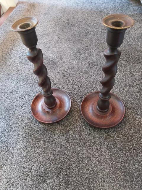 Vintage Wooden Free Standing Candlestick Candle Holders With Barley Twist Design