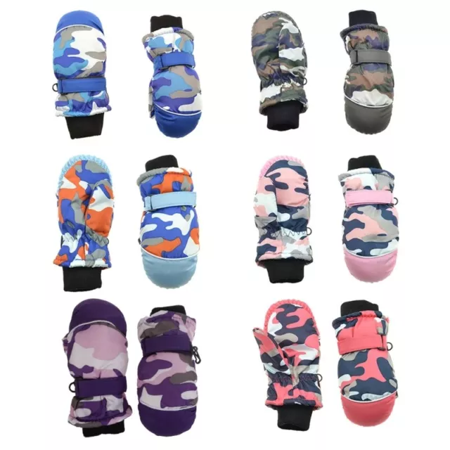 Child Kids Camouflage Winter Warm Snow Ski Gloves Waterproof Plush Lined Mittens