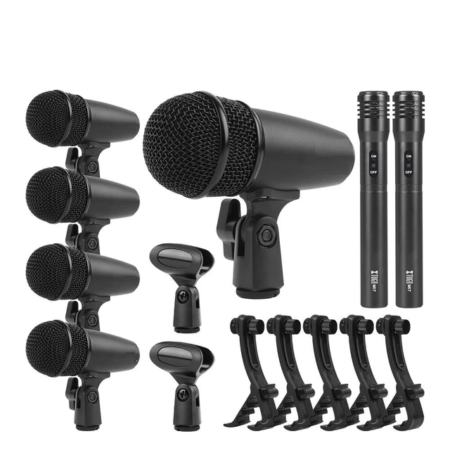 7Pcs Dynamic Microphone Set Handheld Metal Wired Tom Kick Bass Cymbals Drum Kit