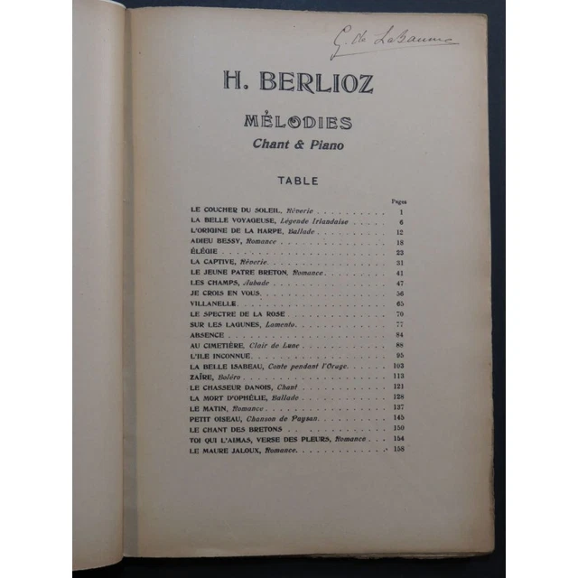 BERLIOZ Hector Mélodies 24 Pièces Chant Piano 3