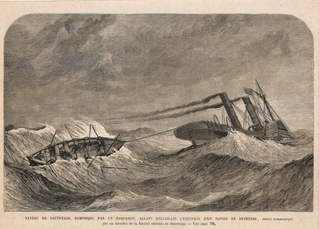 Societe De Sauvetage En Mer / Naufrage / Gravure Engraving 1866