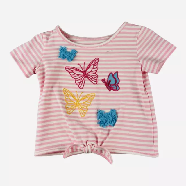 Andy & Evan Shirt Girls 2T Pink White Striped Butterfly Front Tie T-shirt