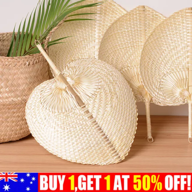 Hand Made Fan Hand Fans Bulk Paddle Fans Handheld Bamboo Fan Raffia Woven Fan AU