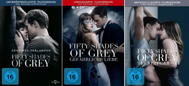 3 DVDs * FIFTY SHADES OF GREY - FILM 1  + 2 + 3 IM SET # NEU OVP +