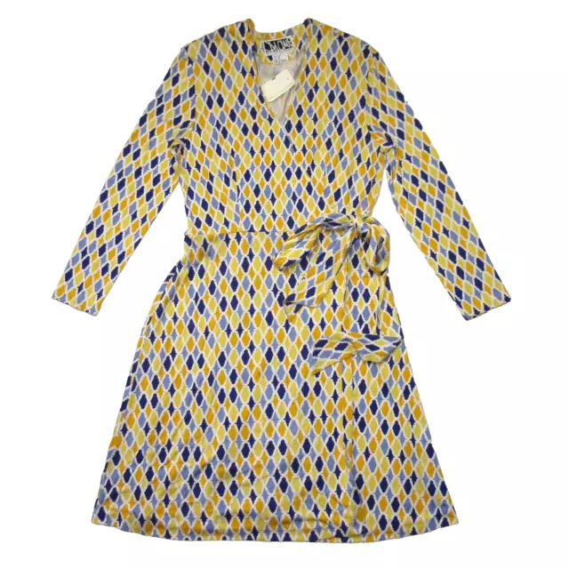 NWT Vintage Diane von Furstenberg DVF Yellow Geometric Tile Silk Wrap Dress 14