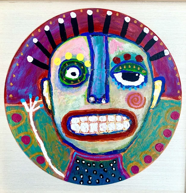Tracey Ann Finley Original Guy Turtleneck Painting Outsider Folk raw Brut Art 