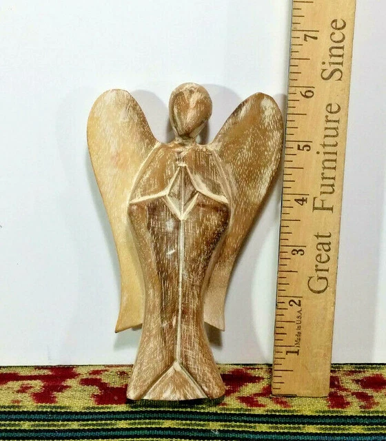 1 Angel Statue, Small, Hard Wood, White-Wash Abstract, 6" Height, Made in Bali