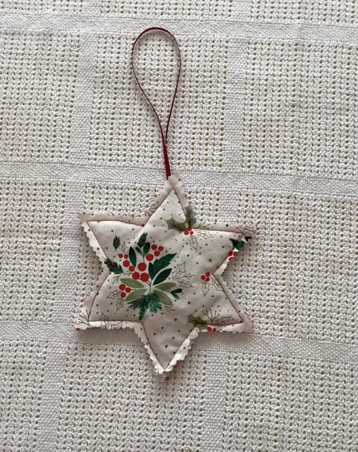 Hand Made Fabric Star Christmas Tree Decoration With Hanging Loop Size Approx 6”