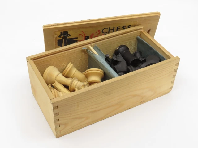 VINTAGE BOXWOOD STAUNTON Shape Chess Set Boxed Made K&C London King 7 ...