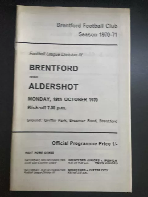 Brentford v Aldershot(Division 4 70/1) 19/10/70 + Football League Review