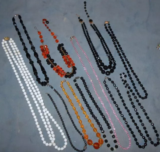 Great Lot  11  Vintage  Crystal Glass Bead  Necklaces  Single & Multi-Strand