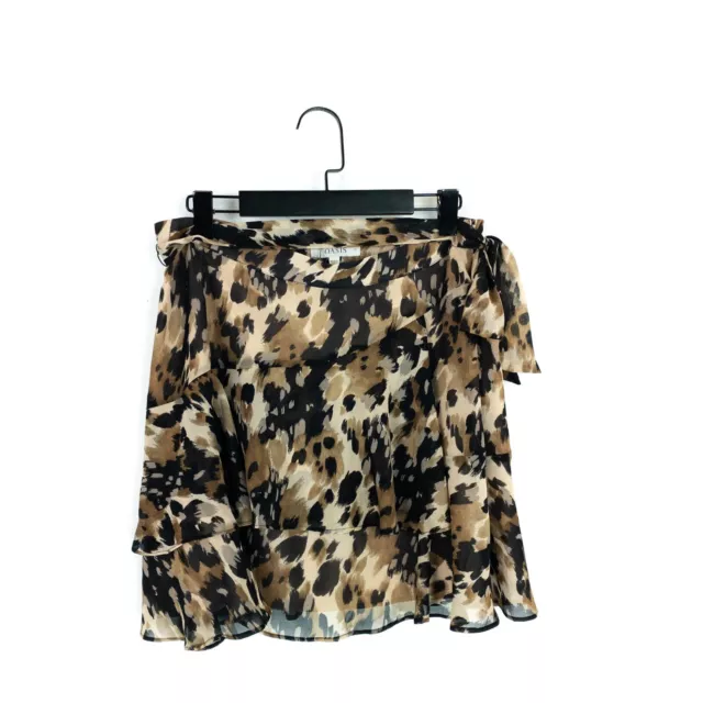 Oasis Beige Brown Leopard Print Tie Ruffle Layered Mini Skirt - Size 12 - NEW