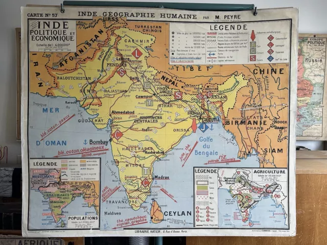 Carte affiche scolaire Hatier no Vidal - Inde géographie humaine / Inde physique