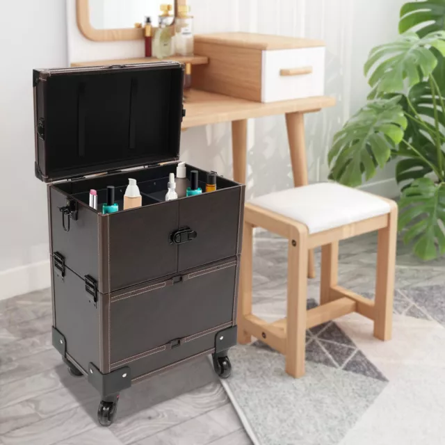 Modern Rolling Makeup Train Case for Artist Salon Trolley Cosmetic Organizer Box