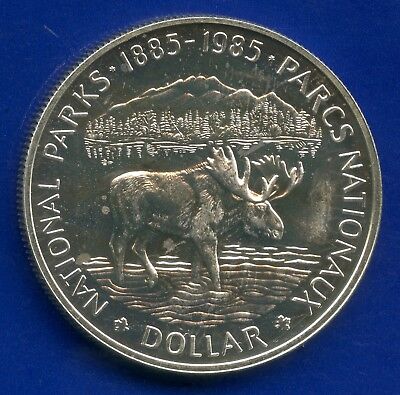1985 Canada UNC Silver Dollar Coin (23.3 Grams .500) National Parks 100th
