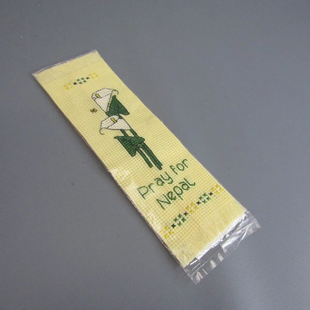 Pray For Nepal Cross Stitch Bookmark 2" x 6.5" NEW Old Stock Tansen Women Group