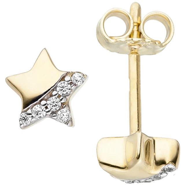 JOBO  "48677" Kinder Ohrstecker Stern 375 Gold Gelbgold 12 Zirkonia Ohrringe Ste