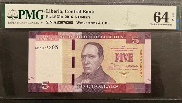 Liberia / Central Bank, 5 Dollars, 2016, UNC,  P-31a