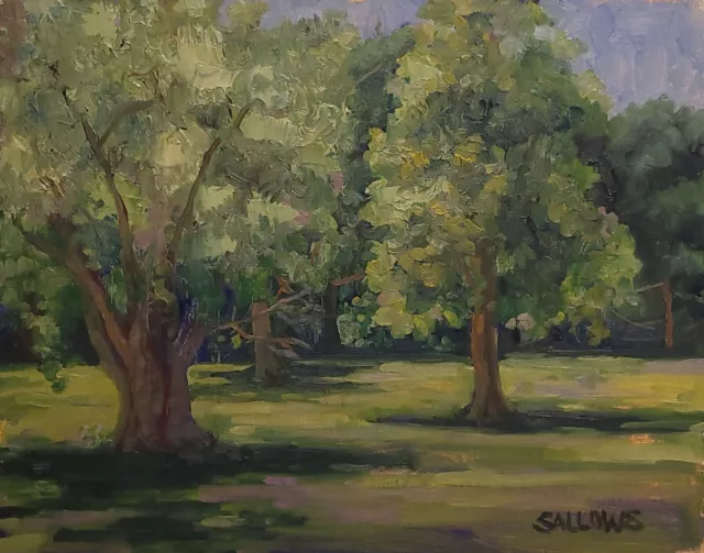 Plein Air Summer Landscape 11x14 Original Oil Painting Trees Hayes Park Sallows