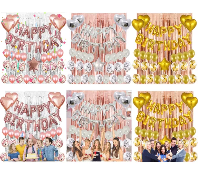 Happy Birthday Decoration Set Pretty Banners Balloons Supplies for Party Any Age