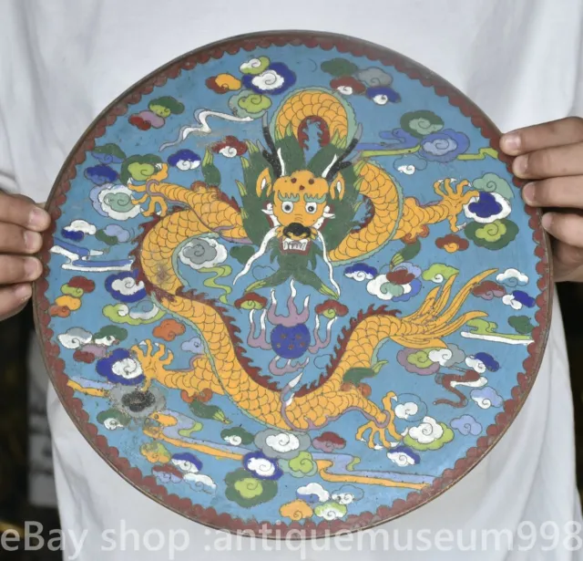 12.4 "rare chinois antique cuivre scénique émail dynastique Palais Dragon