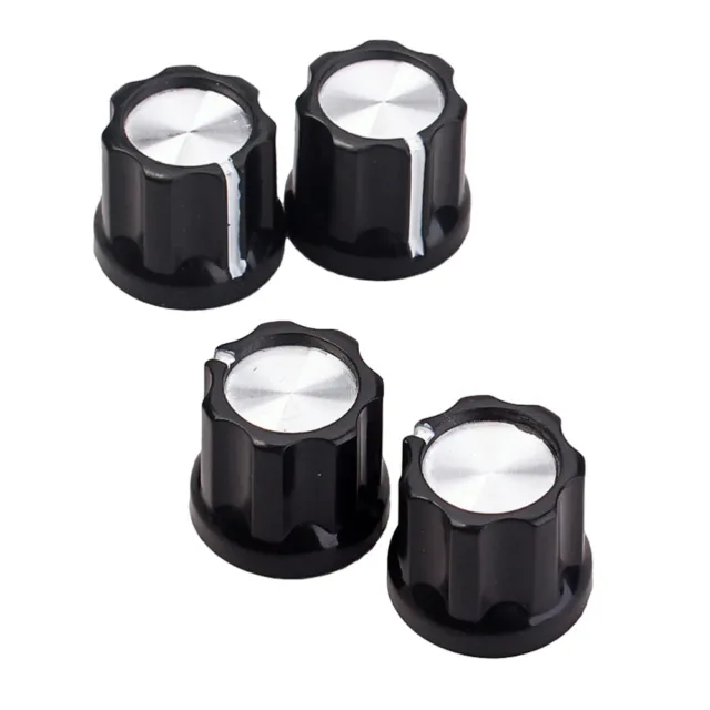 4 Pcs Guitar Accessory Silver Pot Knobs Vintage Style Black Straight Body