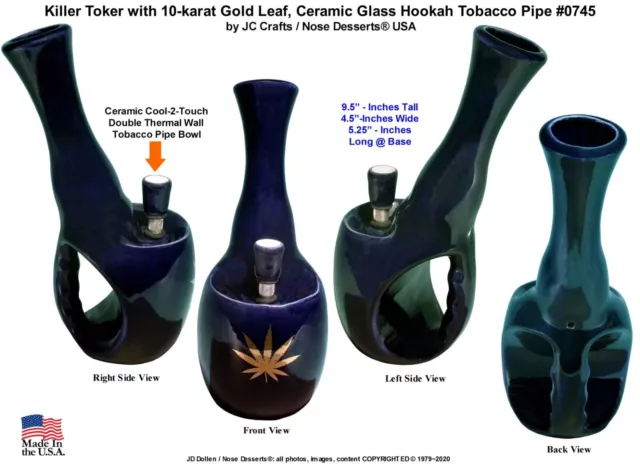 Gold Flower Killer Toke Tobacco Bong Water Pipe BLUE Ceramic Glass 0745blu-gl