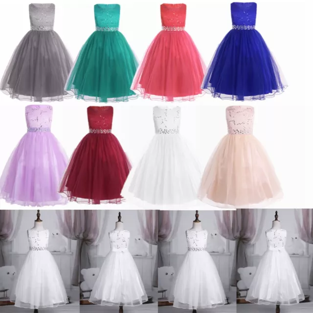 Flower Girl Dress Long Maxi Communion Lace Gown for Kid Party Wedding Bridesmaid