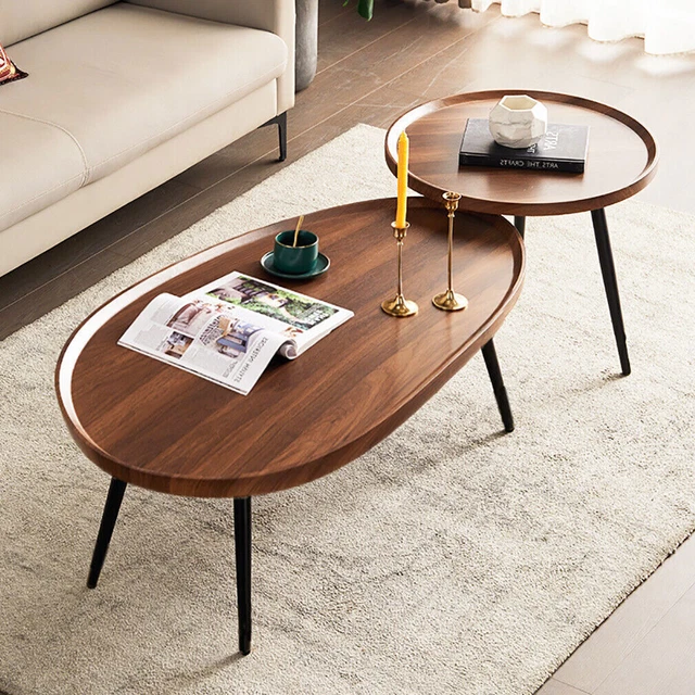 2PCS MIDCENTURY COFFEE Table Set Solid Wood Nesting Tables Accent