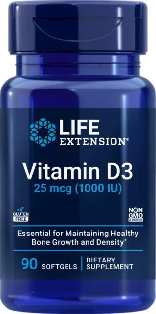 Life Extension Vitamin D3 25mcg 1,000IU 90 Softgels Bone Health Immune System