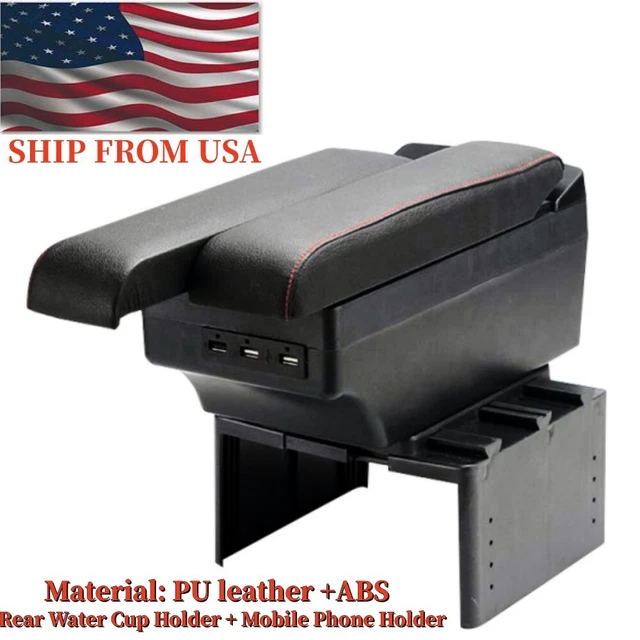 US Car Telescopic Double Layer 7 USB Central Armrest Box Storage Cup Holder x1